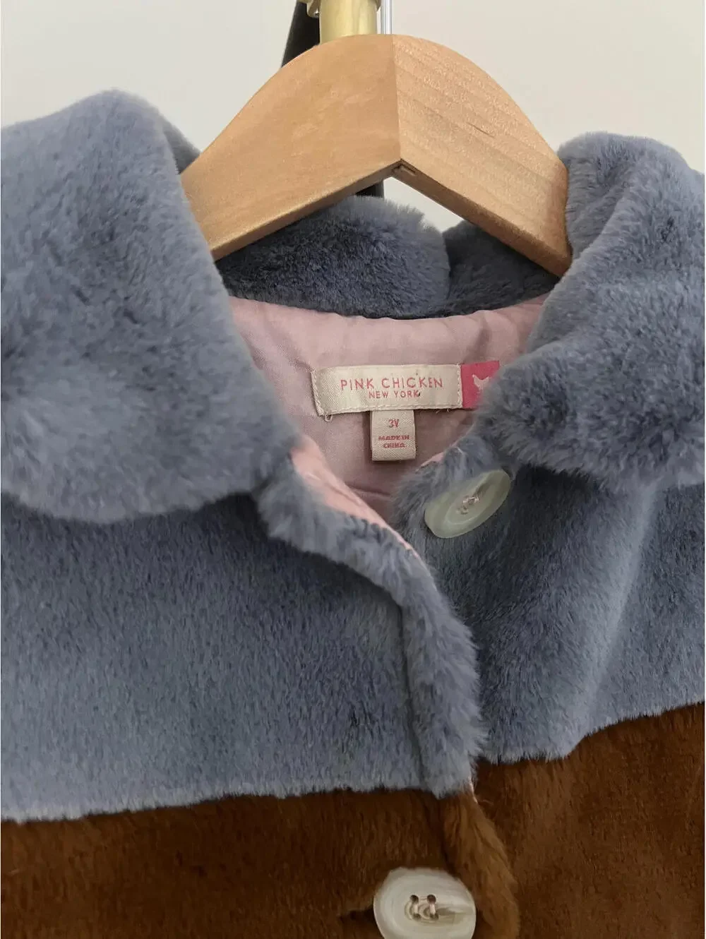 Pink Chicken Faux Fur Kate Coat, Tan/Blue/Brown/Navy